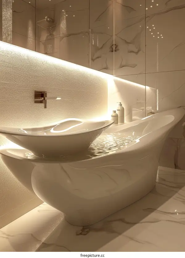 Modern Luxury Bathroom Design with Unique Bathtub and Sink