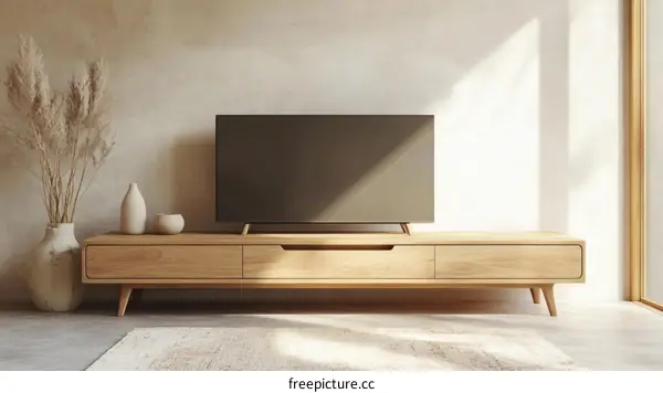 Modern Minimalist Living Room with Wooden TV Stand