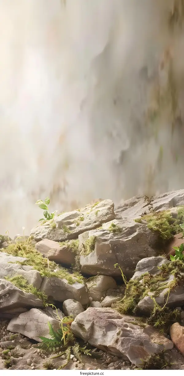 Rocky Ground With Moss And Plants In The Forest