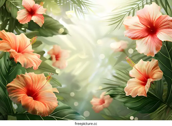 Tropical Flowers Background with Hibiscus