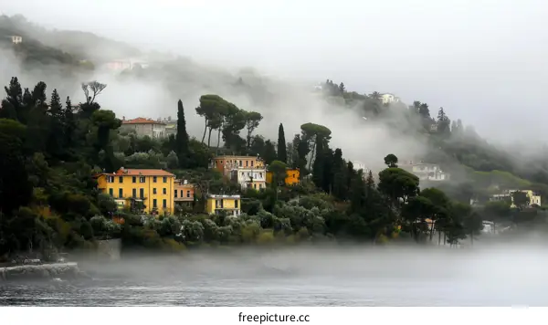 Misty Italian Hillside Village Houses