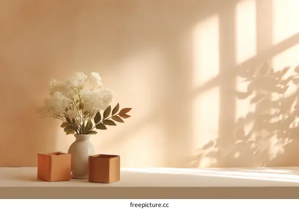 Soft Beige Interior Still Life with Flowers