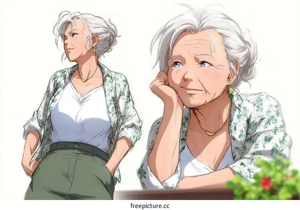 Elegant Elderly Woman Portrait Illustration