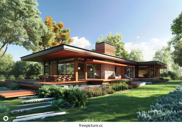 Modern House Exterior Design with Pool and Garden