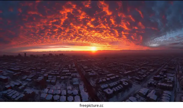 Stunning winter sunset over a snowy cityscape