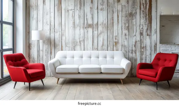 Modern Living Room Interior Design with Red and White Furniture