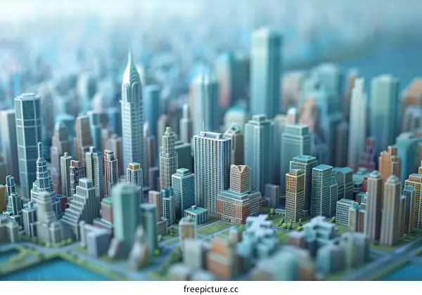 Miniature City Model with Blue and Green Buildings