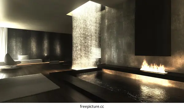 Modern Spa Interior Design with Waterfall Feature