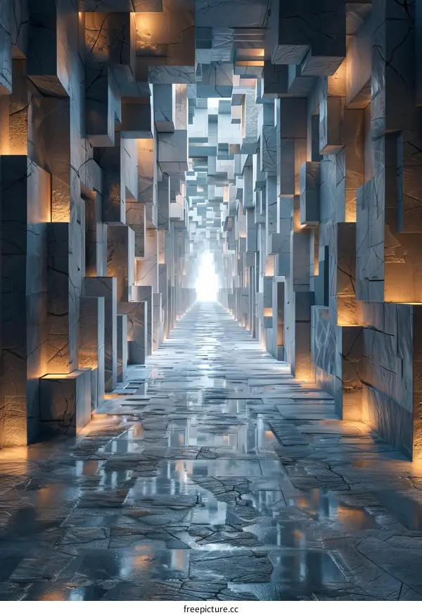 Abstract Futuristic Stone Corridor with Light