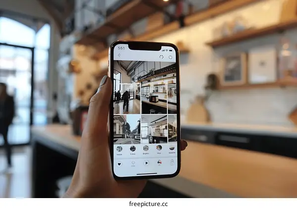 Hand Holding Smartphone Showing Pictures of Interior Design