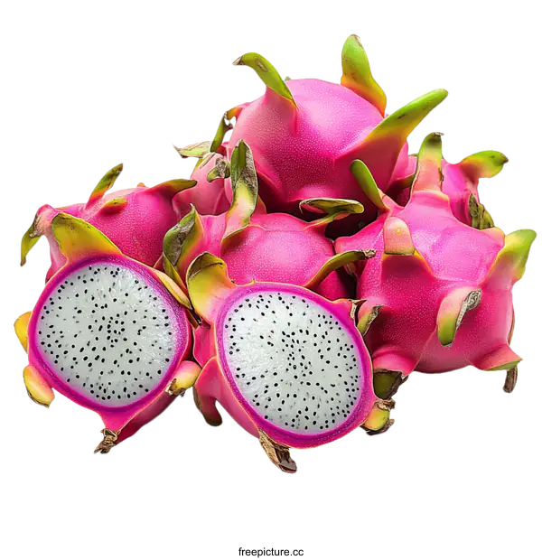 [Transparent Background PNG]Fresh Pink Dragon Fruit Pile with Slices
