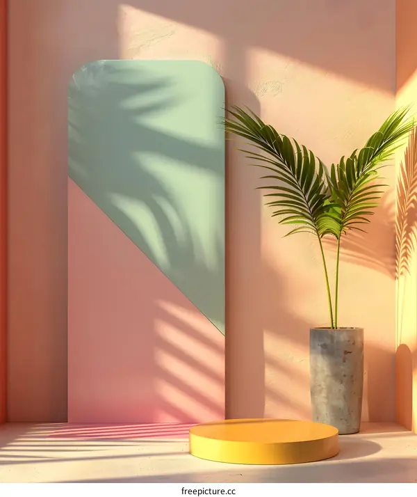 Minimalist Background with Pastel Colors and Palm Tree