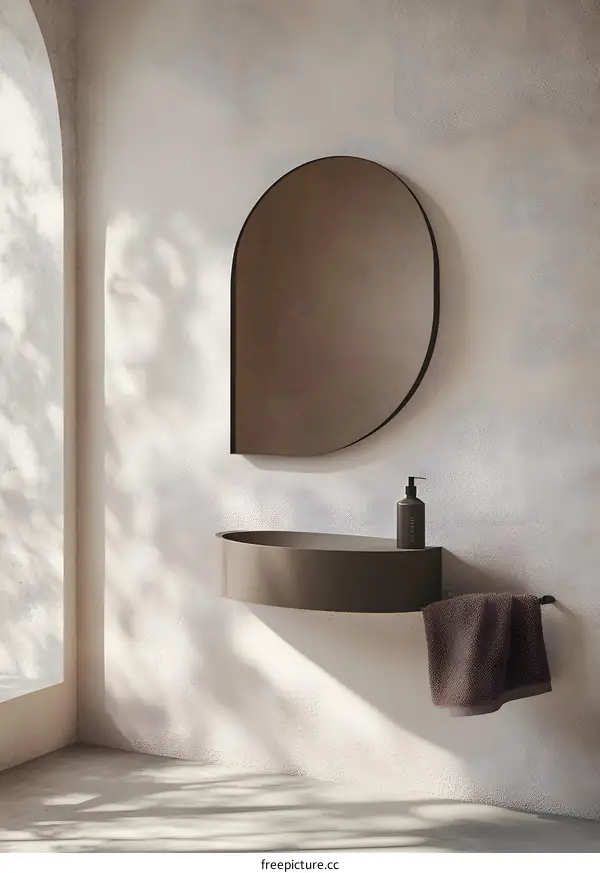 Modern Bathroom Design With Arched Mirror And Sink