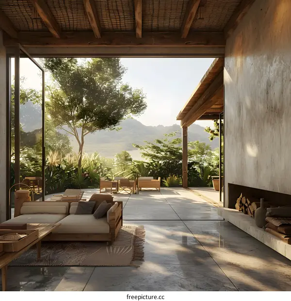 Modern Home Design with Patio and Mountain View