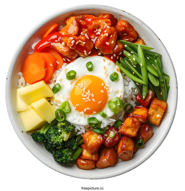 [Transparent Background PNG]korean food dolsot bibimbap with egg and vegetables
