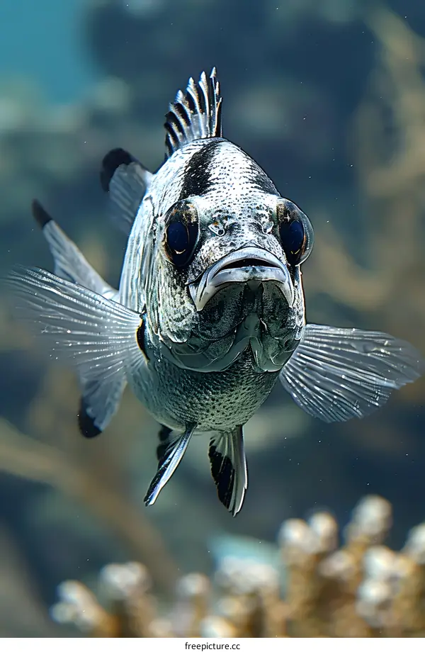 Striped Fish Portrait Underwater