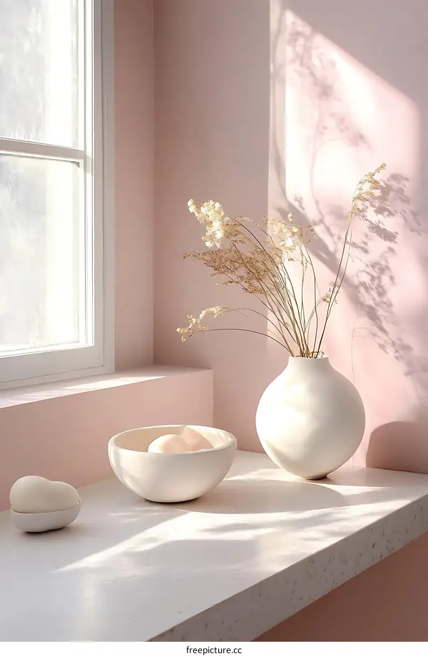 Minimalist Home Decor with Dried Flowers in a White Vase