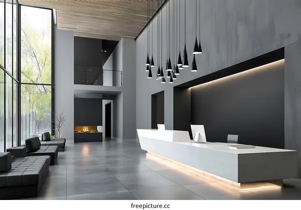 Modern Lobby Interior Design with Reception Desk
