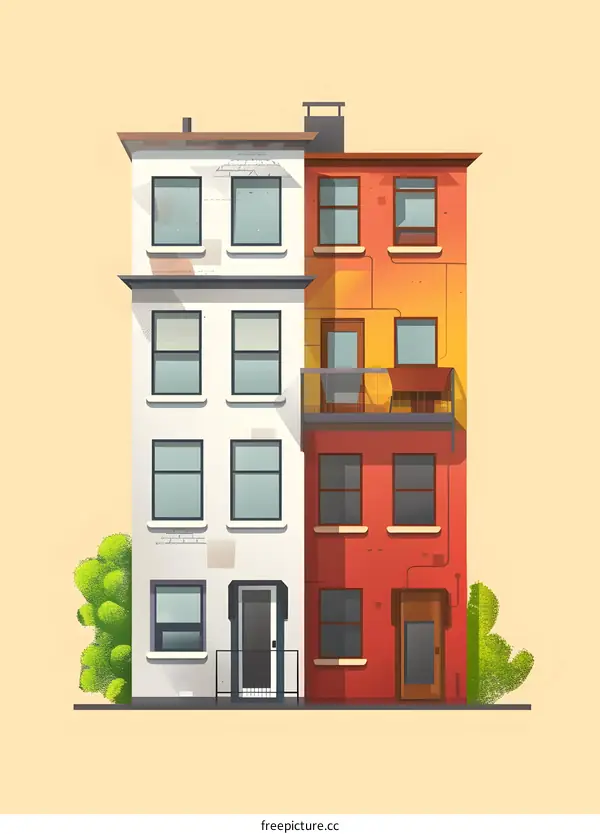 Two Side by Side Buildings Illustration