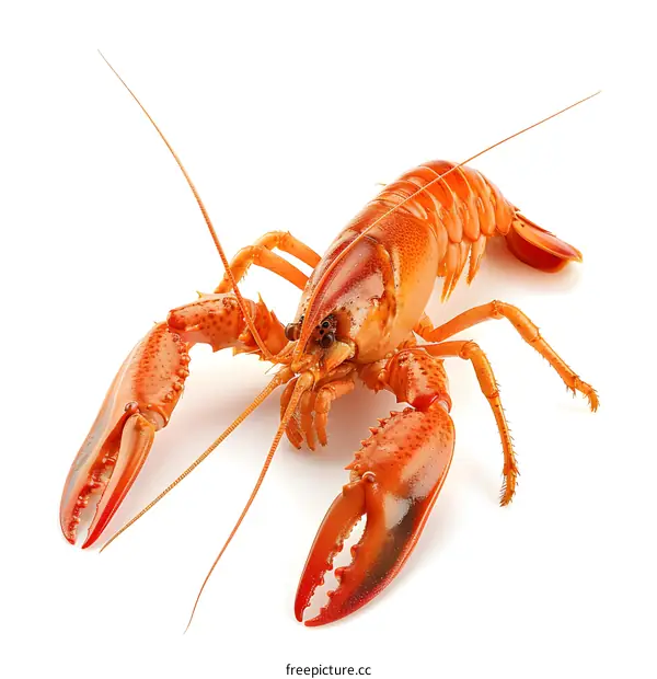 A bright red lobster on a white background