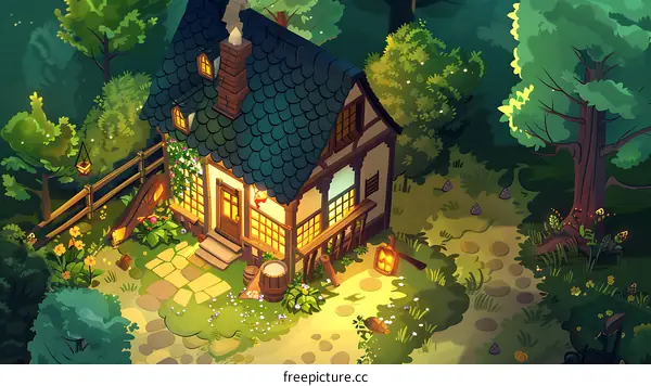 Nighttime Cottage in the Woods