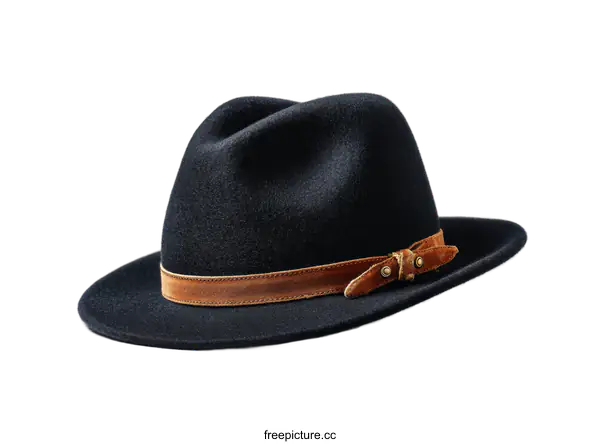 [Transparent Background PNG]Classic Black Fedora with Tan Leather Band