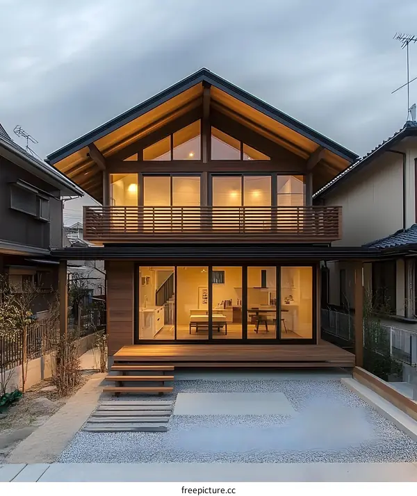 Modern Japanese House with Wooden Exterior and Large Windows