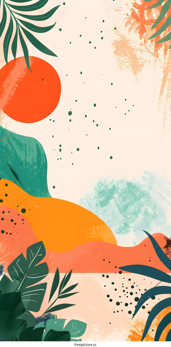 Tropical Summer Abstract Background With Palm Leaves And Dots