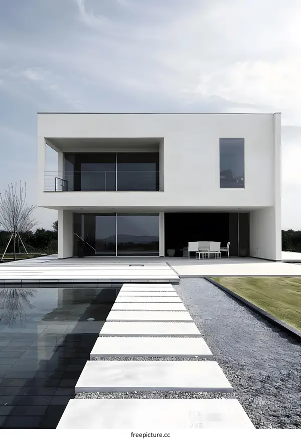 Modern Minimalist House with Pool and Stone Pathway