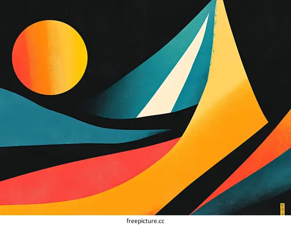 Abstract Geometric Art With Sun And Waves