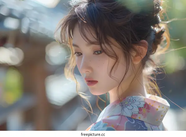 Beautiful Asian Woman in Traditional Japanese Kimono