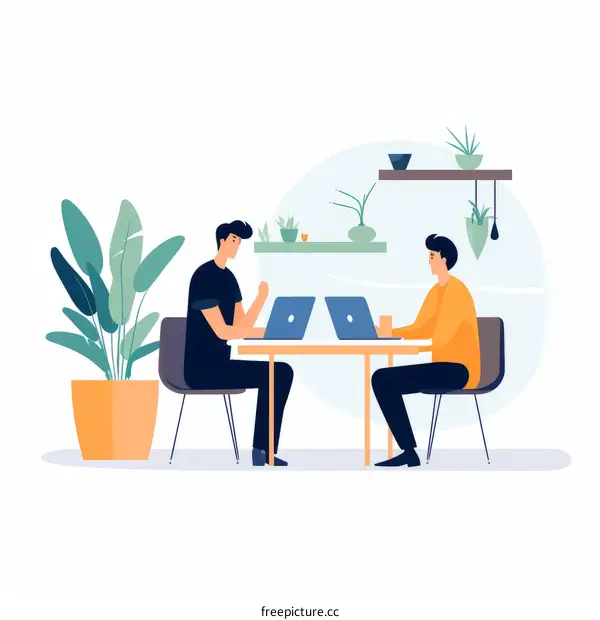 Two businessmen discussing a project while sitting at a table in a cafe