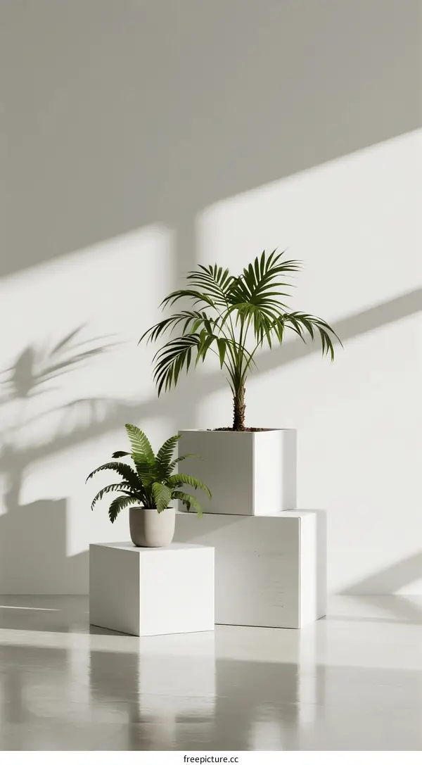 Minimalist Indoor Plant Arrangement with White Planters