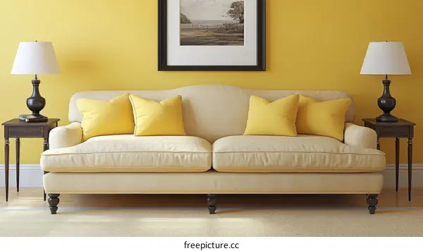 Cream Sofa in a Sunny Yellow Living Room