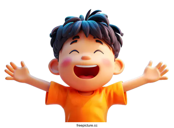 [Transparent Background PNG]Happy Cartoon Boy with Open Arms
