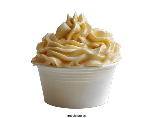 [Transparent Background PNG]Close-up of a white plastic cup filled with thick yellow frosting