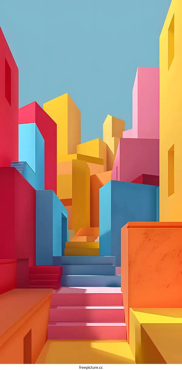 Abstract Geometric Architecture Illustration With Colorful Buildings