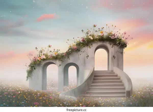 Stone Archway with Flower Decor in Fantasy Field