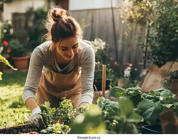 Woman Gardening in Her Backyard