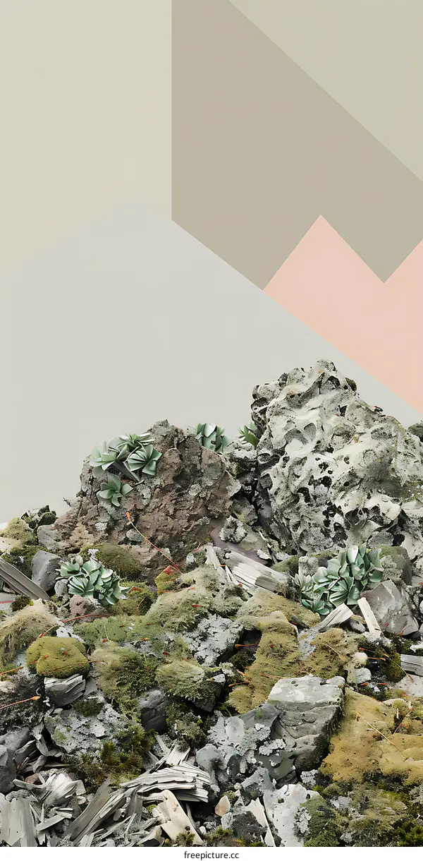 Abstract Landscape With Green Moss and Rock Formations