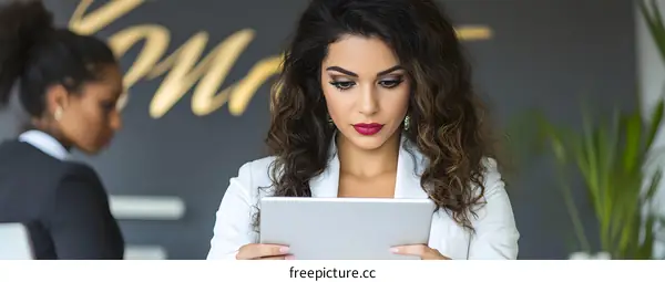 Business Woman Looking At Tablet In Office