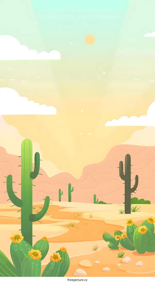 Desert Cactus Landscape Illustration