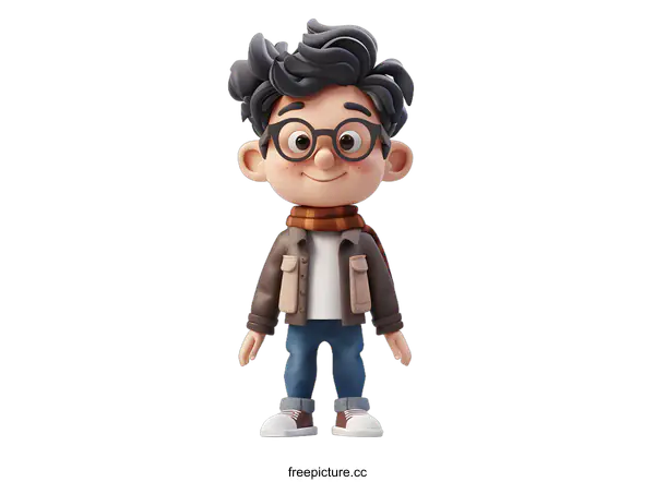 [Transparent Background PNG]Cute Cartoon Boy Wearing Glasses and Scarf