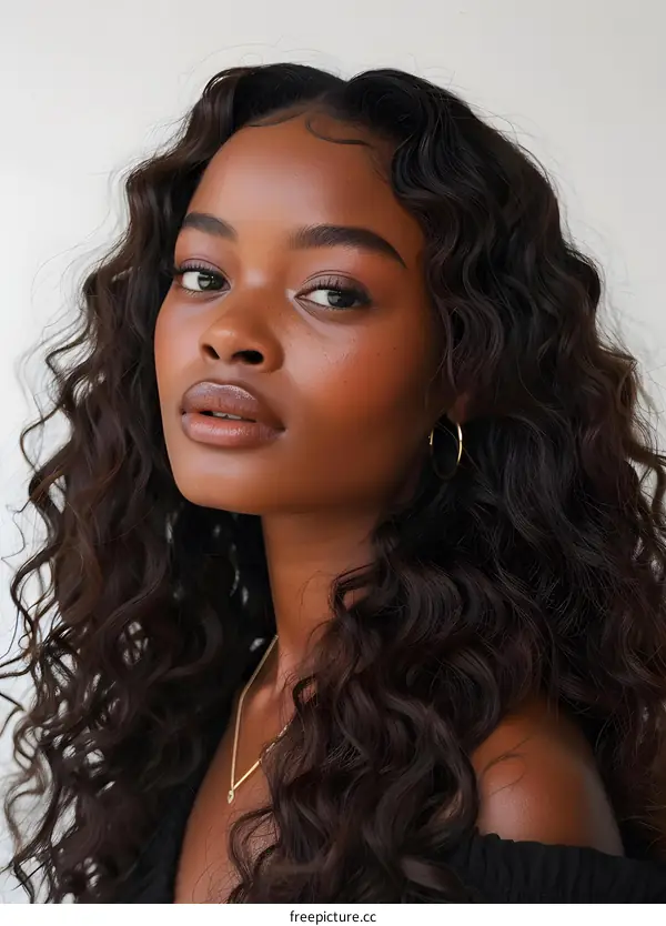 Portrait of a Black Woman with Curly Hair