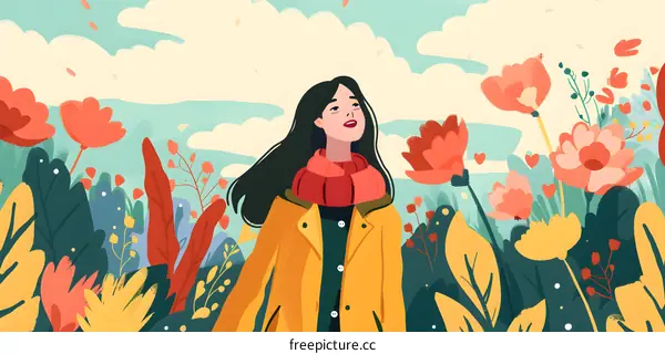 Woman in Yellow Jacket Standing in a Garden of Flowers