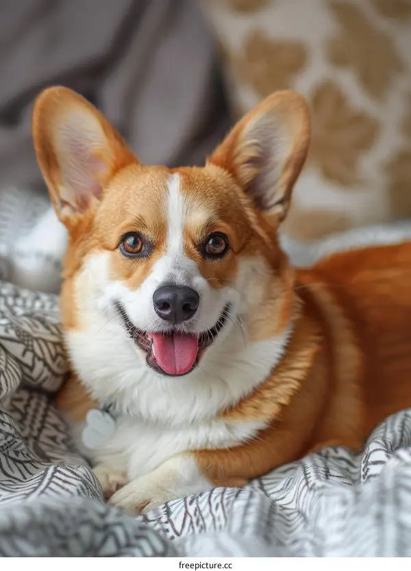 A cute corgi dog with a happy expression on its face