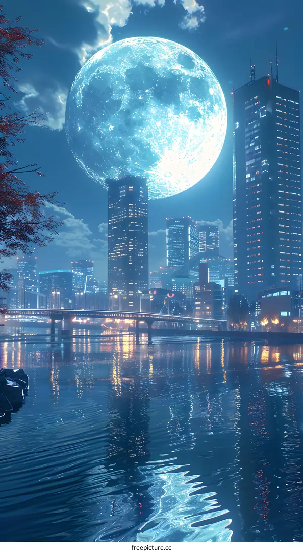 Cityscape with a full moon