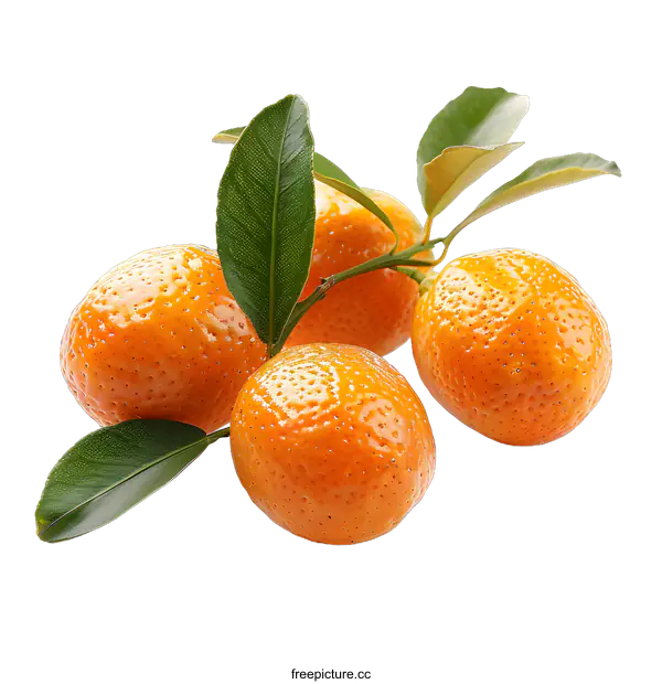 [Transparent Background PNG]Four kumquats with leaves on a white background