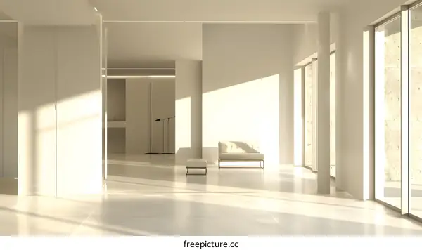 Minimalist Interior Design with White Sofa and Ottoman