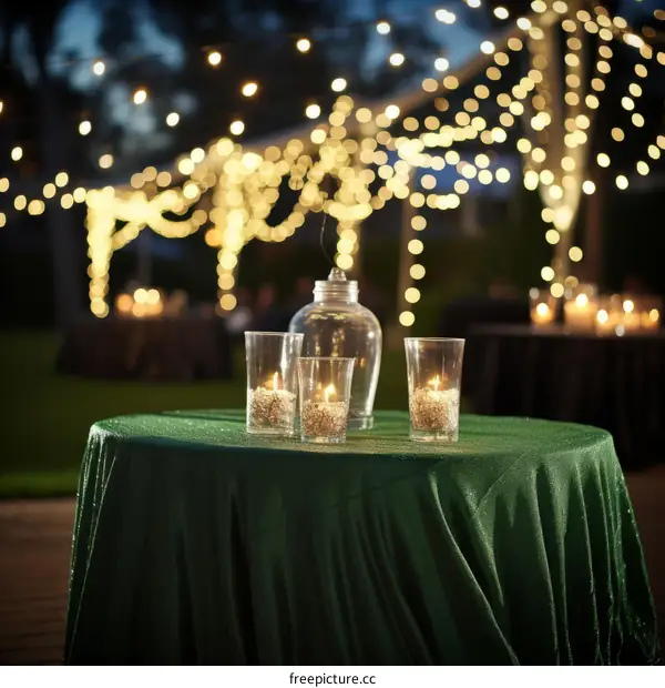 Table with candles centerpiece at a wedding reception